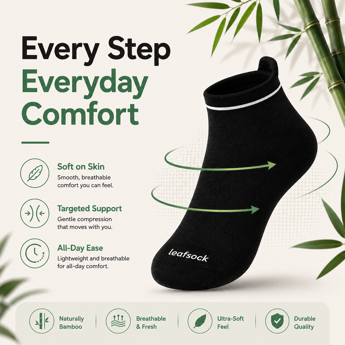 Black bamboo ankle compression socks highlighting everyday comfort and soft fabric 