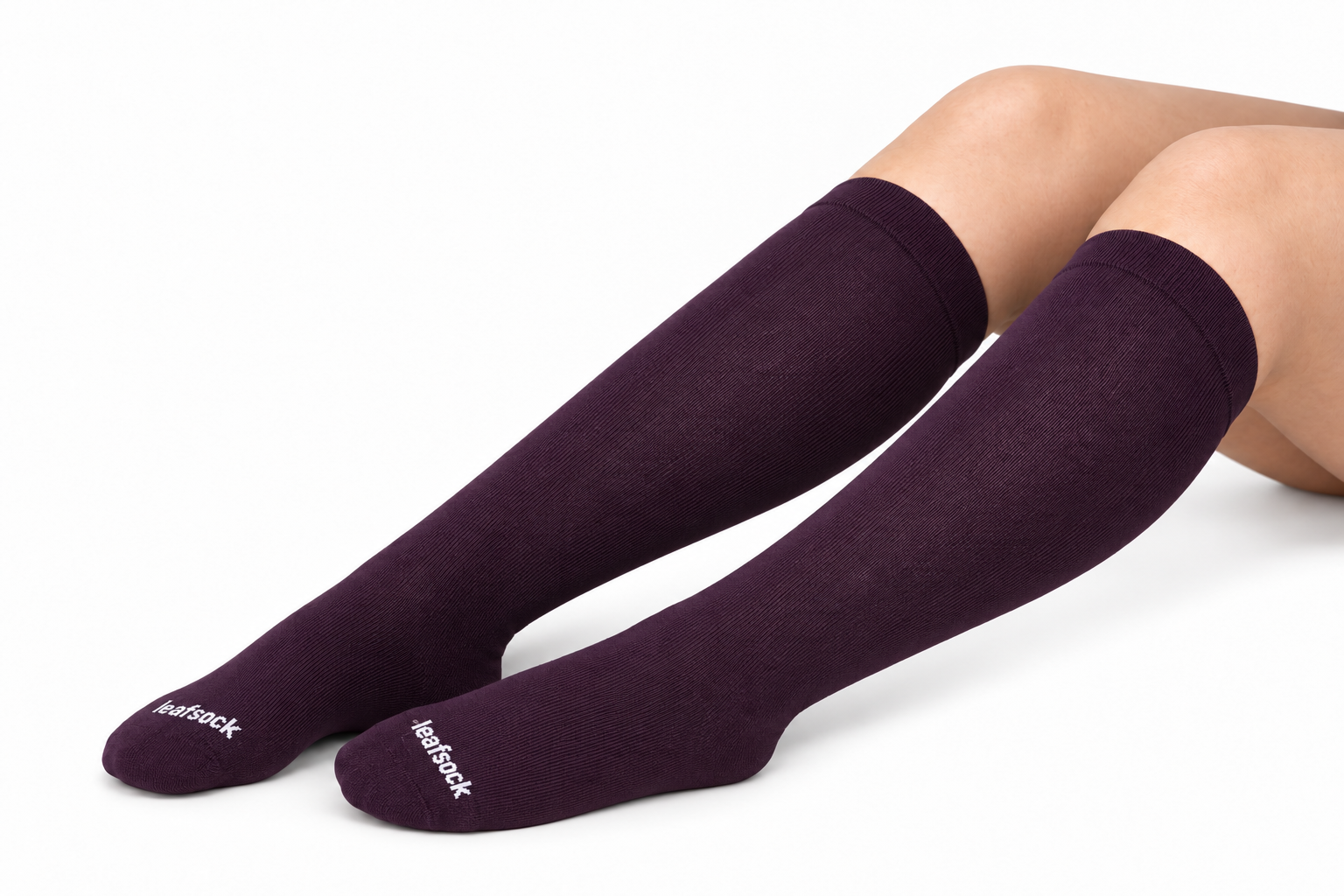 LeafSock wide-calf compression socks in a deep plum color
